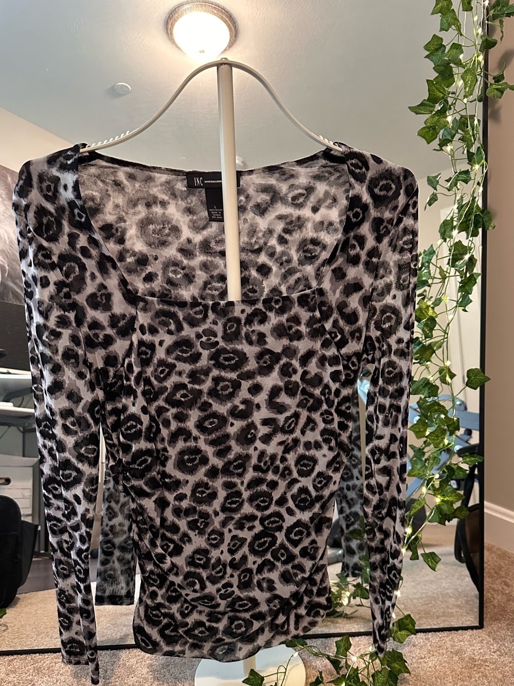 INC International Concepts Leopard Print Mesh Top | Size Large